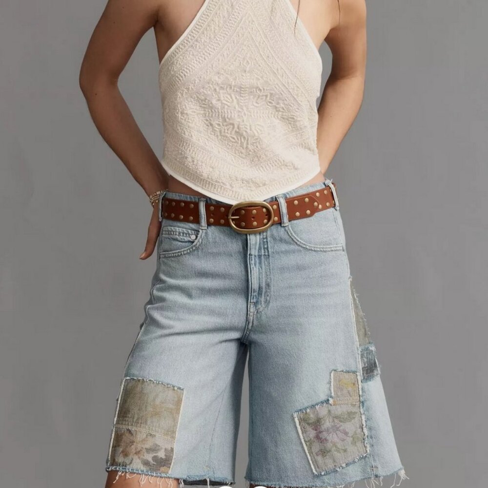 Anthropologie The Adi Patchwork Mid-Rise Relaxed Bermuda Shorts by Pilcro NWT